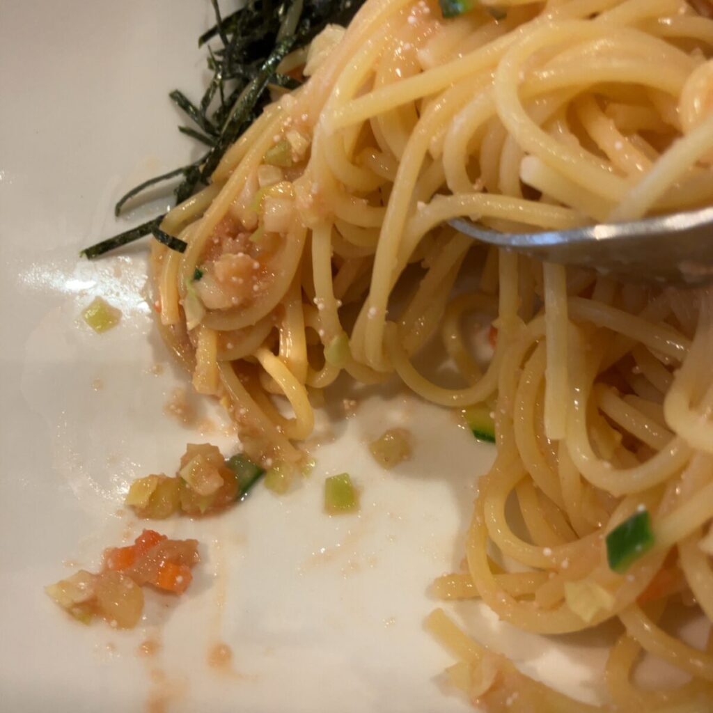 たらこパスタも、たらこの風味がしっかり感じられてシンプルながら物足りなさはありません。